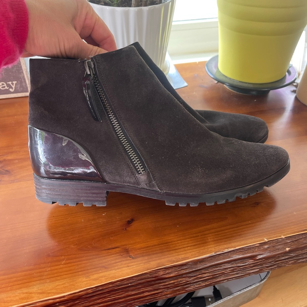 Paul Green Brown Suede Ankle Boots with Patent Detail